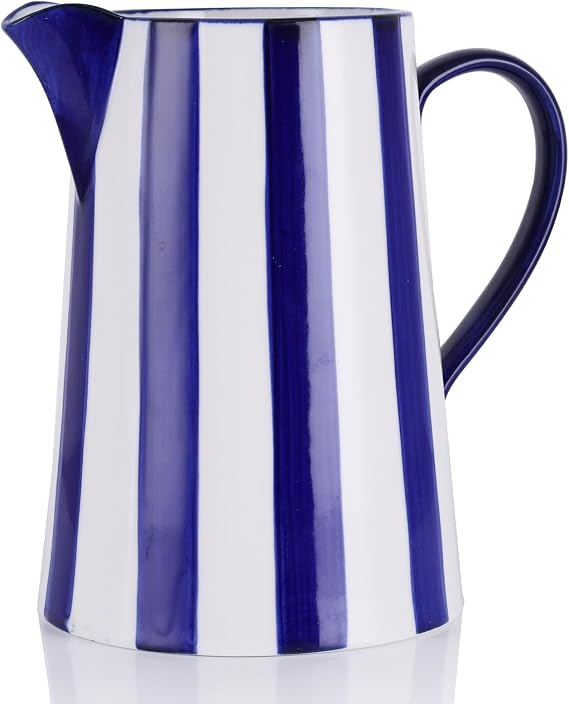 Blue and White Ceramic Pitcher Vase with Handle, Decor Flower Vase