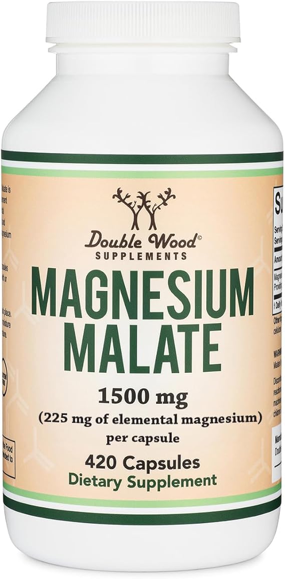 Magnesium Malate Capsules 420 Count - 1,500mg Per Serving Magnesium Bonded to Malic Acid, Third Party Tested, Vegan Friendly, Gluten Free by Double Wood Supplements