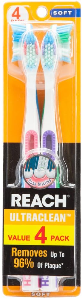 Reach Ultra Clean, Toothbrush with Tongue Cleaner, 4 Count