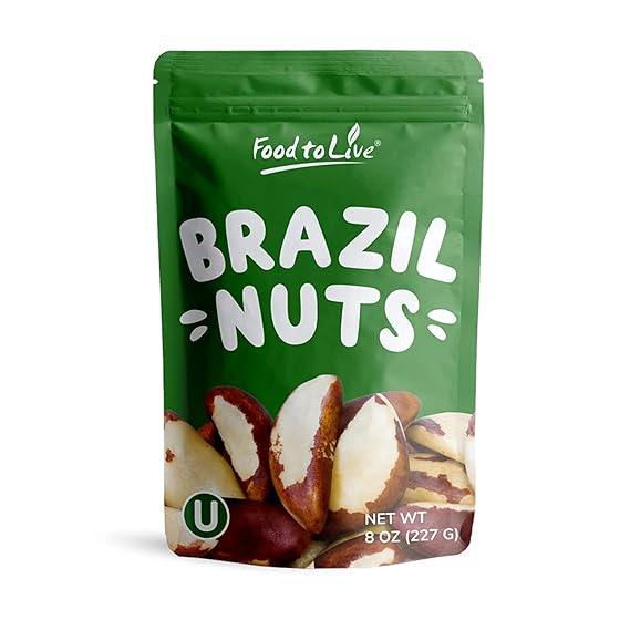 Food to Live - Raw Brazil Nuts, 8 Ounces, Raw, Whole, No Shell, Unsalted, Kosher, Vegan, Keto and Paleo Friendly, Bulk, Good Source of Selenium, Low Sodium and Low Carb Food.