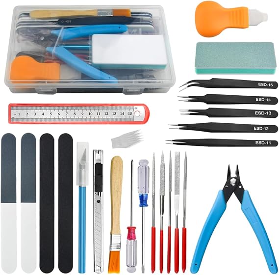 28Pcs Modeler Basic Tools Craft Set Compatible with Gundam Model Tools Kit with Plastic Box Hobby Model Assemble Building Repairing and Fixing DIY Craft Kit