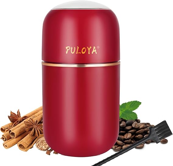 Electric Coffee Grinder for Beans, Spices, Herbs, Grains and Nuts, Stainless Steel Blades, 2.8 oz, Red