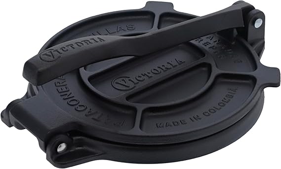 Victoria 6.5 Inch Cast Iron Tortilla Press. Tortilla Maker, Flour Tortilla press, Rotis Press, Dough Press, Pataconera Seasoned with Flaxeed Oil