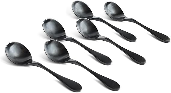 KNORK 6-Piece Bouillon Spoon, Titanium Coated Set (Matte Black)