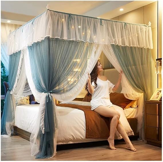 Bed Canopies Frame,Princess Canopy Bed Curtains - 4 Poster Mosquito Net for King Size Bed, All Seasons Girls Bedroom Decor, Green, 2x2.2m with Bracket - Dreamy Sleep Space