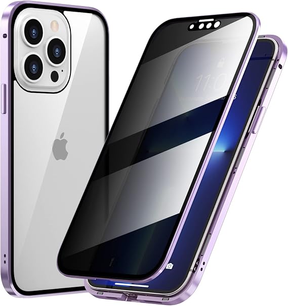 Guppy Compatible with iPhone 13 Pro Magnetic Case with Built in Privacy Screen Protector Anti Spy Tempered Glass Slim Metal Aluminum Shockproof Cover Hard Drop Proof Protective 6.1 inch Black