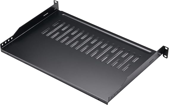 Rack Shelf 1U Vented Server Rack Mount Cantilever Tray, 50 lbs, 12 inches Deep, Black