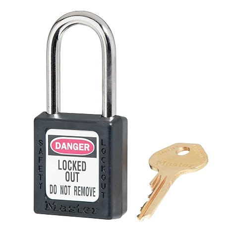 Master Lock 410BLK Lockout Tagout Safety Padlock with Key Black 0.25 in. Shackle Diameter