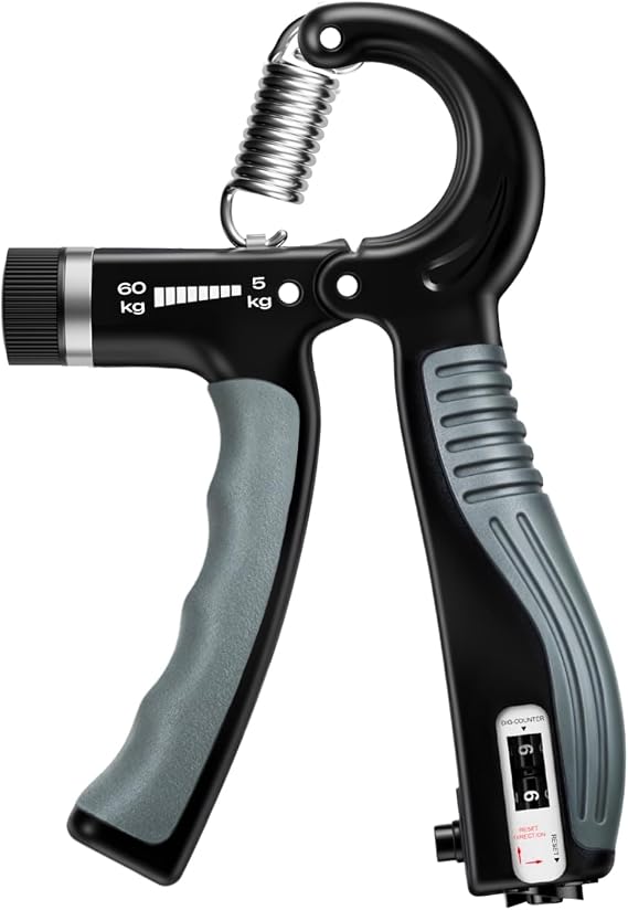 Adjustable Hand Gripper with Smart Counter, 5-60kg Resistance Grip Strength Trainer for Sports and Fitness