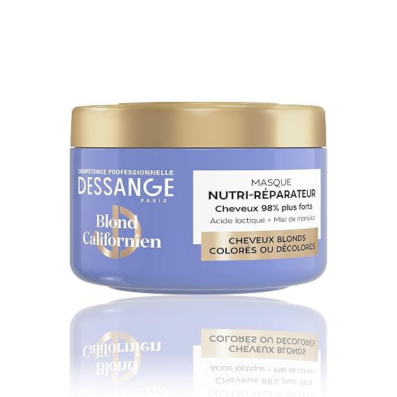 Dessange Paris Blond Californien Nutri-Reparateur Hair Mask, for Colored or Bleached Blonde Hair, with Lactic Acid and Manuka Honey