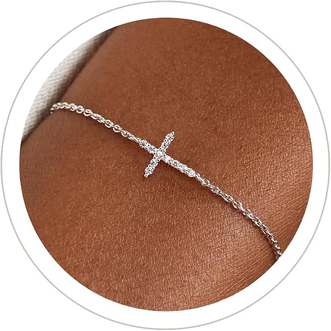 Moodear Cross Bracelet for Women, Dainty Sterling Silver/Gold Plated Gift