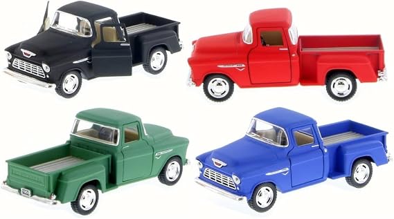 KiNSMART 1955 Chevrolet Stepside Pickup Truck 5 Inch 1:32 Scale Die Cast Metal Little Truck (-SetOf4 Matte)