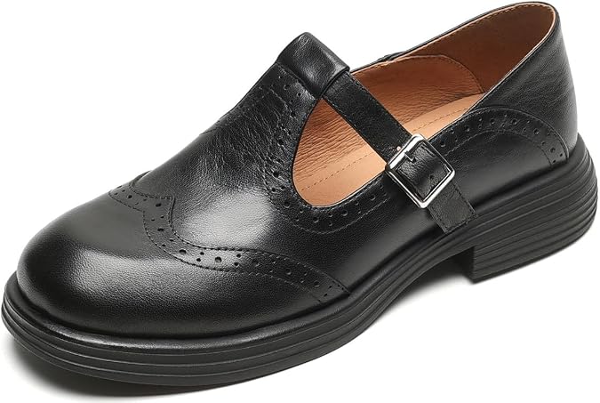 Women's Retro Oxfords Low Heel T-Strap Brogue