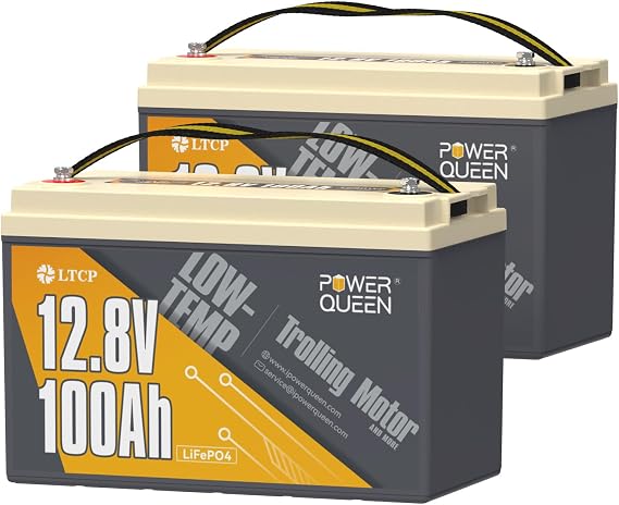 Power Queen 2Pack 12V 100Ah Trolling Motor LiFePO4 Battery, Low Temperature Cut-Off Function, Built-in 100A BMS, Grade A Battery Cell, Up to 15000+ Cycles for RV Marine Boat
