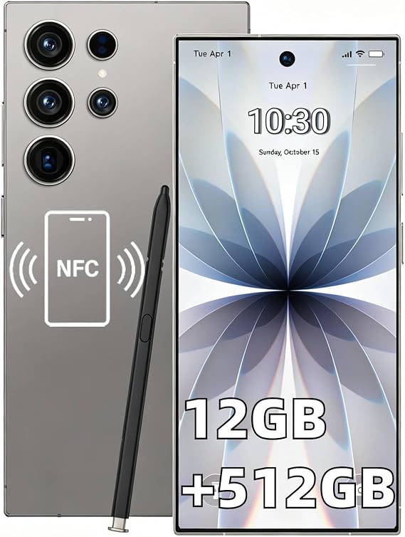 Unlocked Phones C25 Ultra NFC Function Smart Phone 12GB+512GB Large Storage,Android 15 Cell Phone, 8000mAh Battery Phone, 6.9" HD Screen/Built in Pen/5G Dual SIM/GPS[Works with T-Mobile, AT&T],Gray