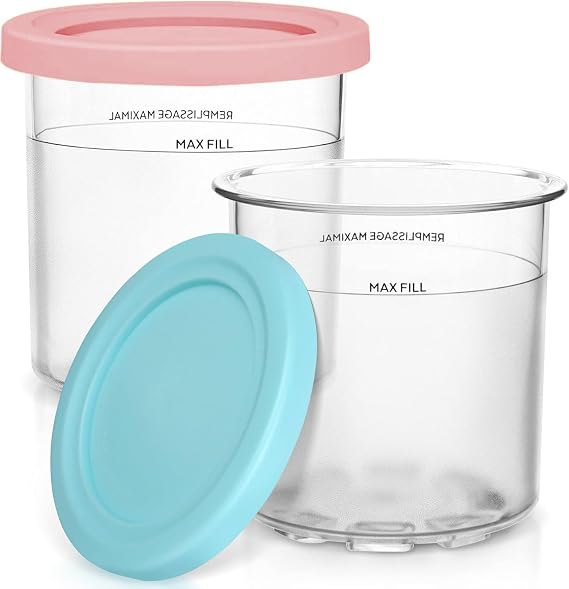 Replacement Container for Ninja Creami Pint and Lid - 2 Pack 16oz Cup for NC301, NC300, NC299AMZ NC290 Series Ice Cream Makers - BPA Free & Dishwasher Safe, AFDLLDQM-NC301