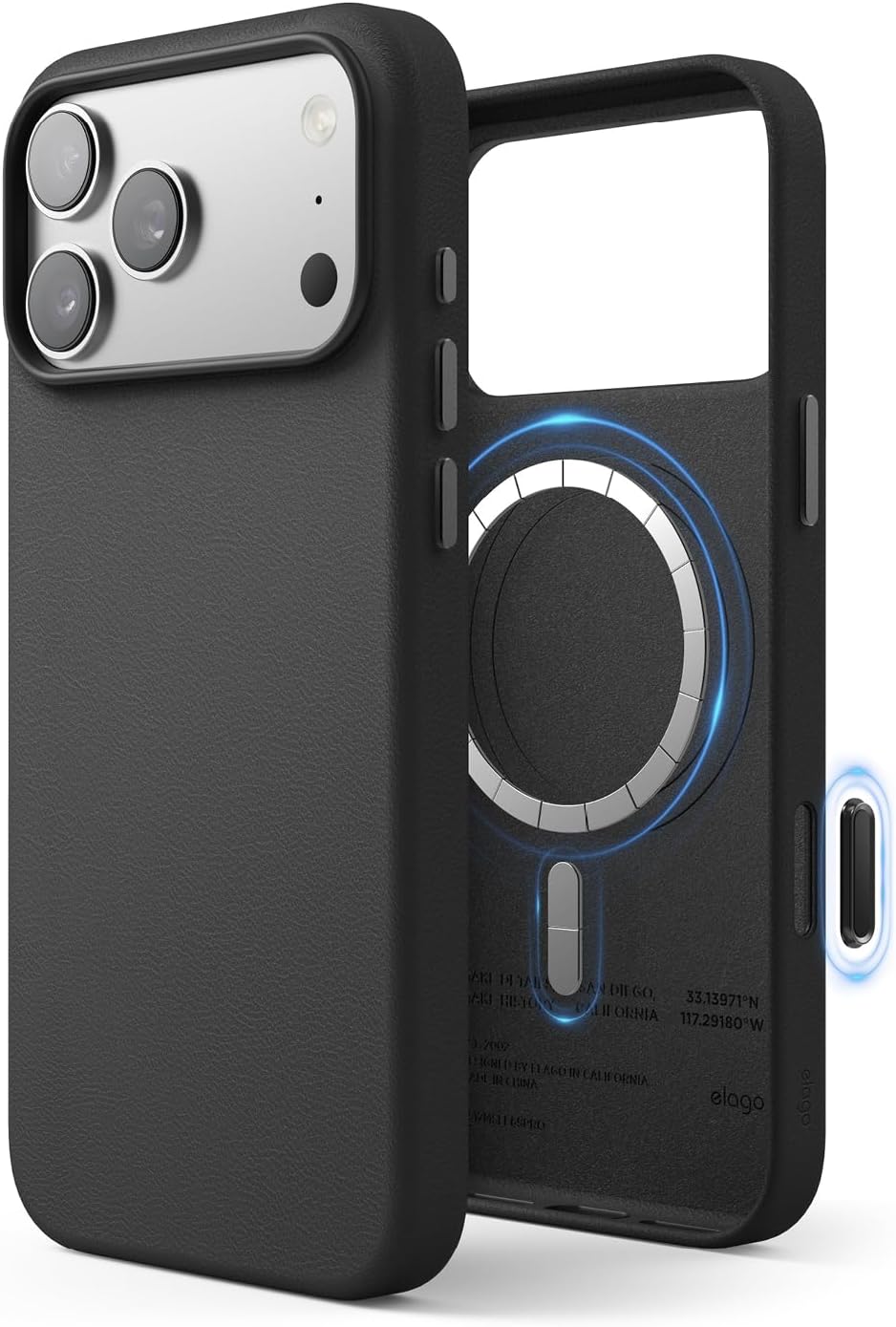 elago Magnetic Leather Case Compatible with iPhone 17 Pro Max Case, All MagSafe Accessories, 6.9 inch - Built-in Magnets, Durable Vegan Leather, Shockproof, Water-Resistant [Black]