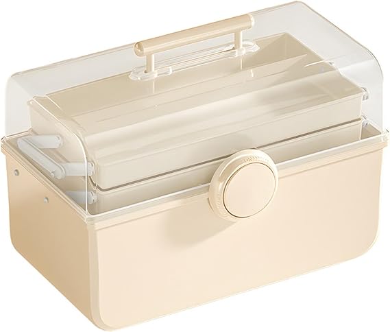 First Aid Storage Box Container Bin,Family Emergency Medicine Kit Case Organizer,Medicine Storage Box,Plastic Multi Layer Portable Aid Kit Container with Top Handle for Home
