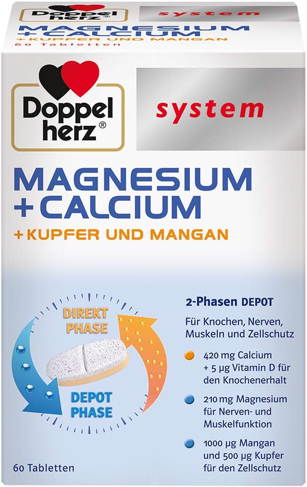 doppelherz system magnesium + calcium depot - magnesium as a contribution to the normal function of muscles and nerves - depot tablets with the 2-phase effect - 60 tablets