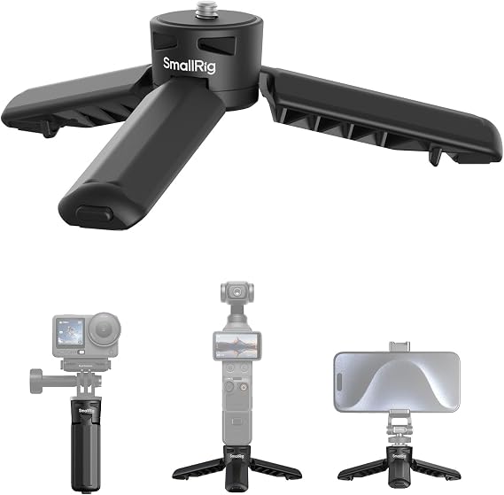 SMALLRIG Action Camera Tripod for DJI Osmo Pocket 4P/4 Pocket 3 / Action 6/5 Pro/4, for Insta360 Luna, 1/4"-20 screw, Load Capacity 500g / 17.6oz, Weight 50g / 1.76oz, Compact at 10cm / 3.9'' - 6049