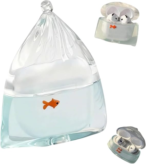 Liquid Silicone Koi Fish for AirPods 4 Case, 3D Funny Goldfish Bag for AirPods 4, Cute Cartoon Shockproof Anti-Drop Soft Silicone Earphone Cover for Men Women (Blue)