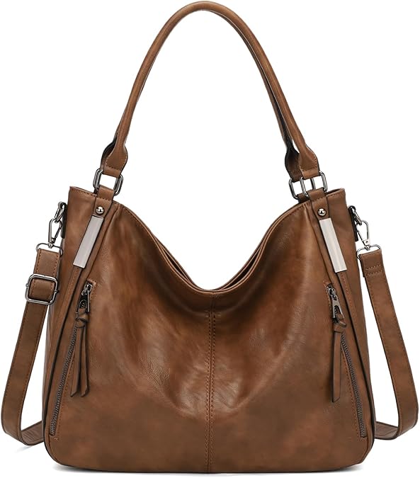 KL928 Women's Purses Hobo Tote Bag Large Soft PU Leather Shoulder Handbag | Large bags/purse, multiple compartments, zippers, hardware, detachable adjustable strap, holds essentials for work travel