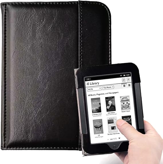 Barnes & Noble Nook Simple Touch eBook Reader Case, Flip Leather Cover for 6 Inch Nook Model BNRV300 BNRV350 BNRV500 Heavy Duty Protection Case (Black)
