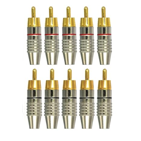RCA Plug Solderless Gold Audio Video Adapter Cable Connector Cable Connector (10 Pack)