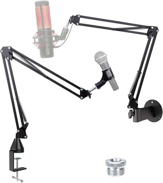 YOUSHARES Mic Stand - Microphone Arm with Upgraded Heavy Duty Clamp, Wall Mount and Universal Mic Holder for Blue Yeti/HyperX QuadCast & Other Mics