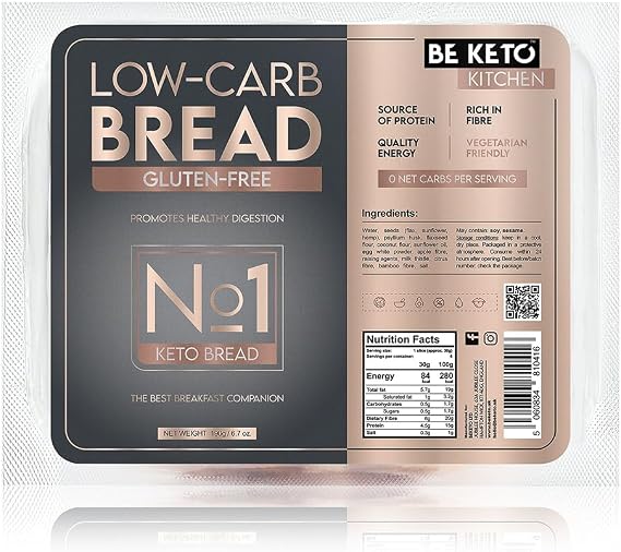 BeKeto Gluten Free Bread 190g - Low Carb, High Protein, High Fibre - Sliced Loaf - Keto Friendly, No Added Sugar