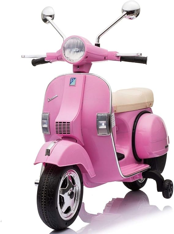 Best Ride On Cars Vespa Scooter, 12V Battery Powered Ride On Car - Electric Scooter for Kids with Leather Seat, Real Lights & Sounds, USB/AUX/SD Slot, Ages 2-5 Years Old, Pink, Large NEW