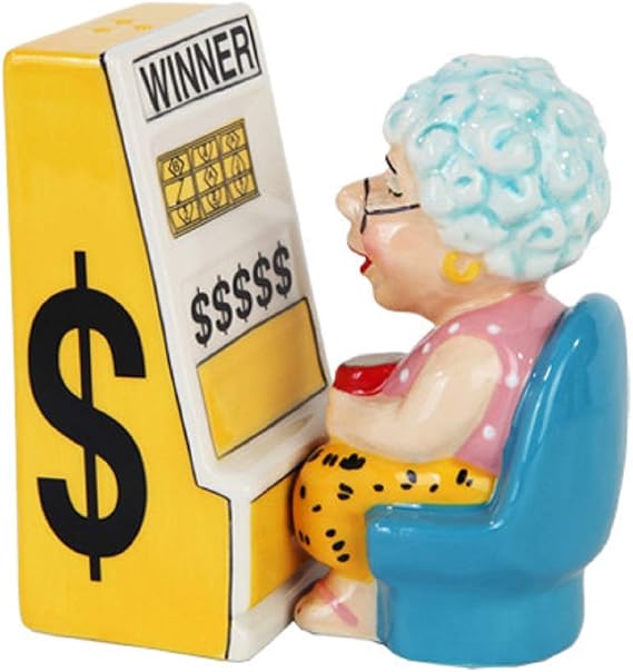 Pacific Giftware 3.75" Casino Slots Machine Queen Grandma Magnetic Salt & Pepper Shakers -Attractives Collection