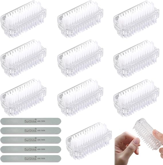 Pack of 10 Double-Sided Hand Brush, Nail Brush, Hand Wash Brush, Hard Removes Stubborn Dirt Effectively From Nails, Fingernail Brush with 5 Nail Files for Hands, Feet Cleaning