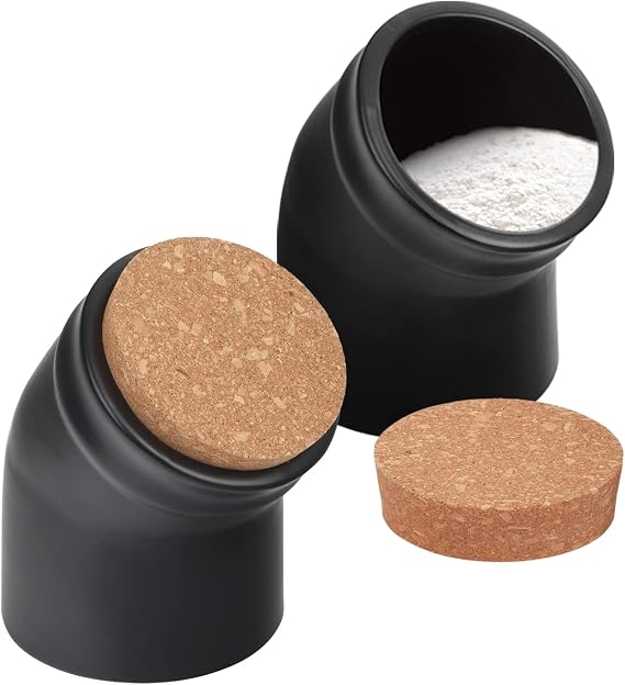 IMPRESA Ceramic Salt Pig - Charcoal Pack of 2, Cork Lids Wide-Mouth Seasoning Bowl for One-Hand Use - Airtight Salt Cellar with Cork Lid - Scratch-Resistant Seasoning Box for Herbs & Spices