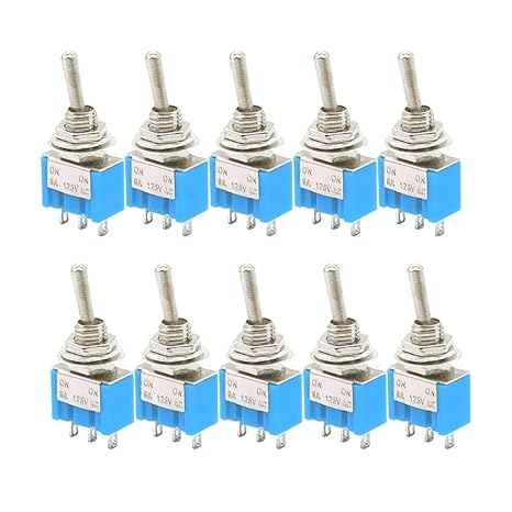10Pcs Mini Toggle Switch SPDT 3 Pin ON/OFF 6A 125V - Compact Switch for Cars, Arduino, DIY Electronics, Dashboard, Home Appliances