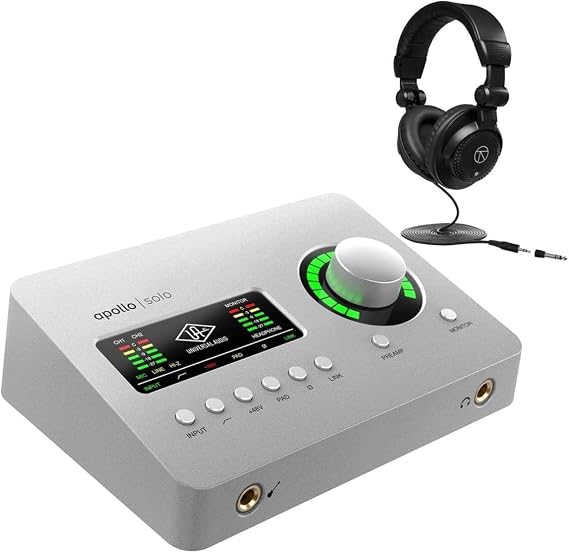 Universal Audio Apollo Solo Heritage Edition Desktop 2x4 Thunderbolt 3 Audio Interface with Realtime UAD Processing for Mac and Windows Bundles With Closed-Back Studio Monitor Headphones