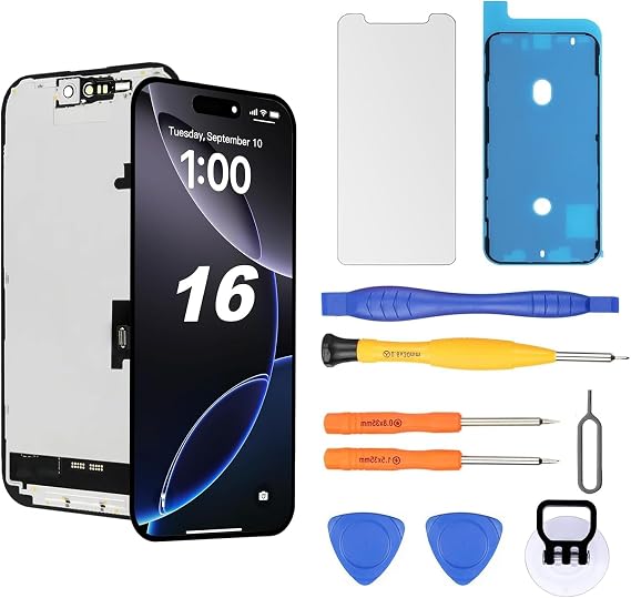 Replacement Screen for iPhone 16 LCD Retina Fully FHD Display Digitizer with Fully Repair Tool Kits, Waterproof Tape, Screen Protector