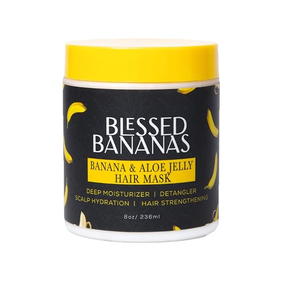 Banana & Aloe Jelly Deep Conditioning Hair Mask - Enriched with Vitamins C & B12, Banana Oil & Aloe Vera, Hydrating, Shine & Softness, Treats Flaky Scalp, All Hair Types, 8 Oz