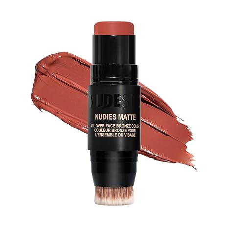Nudestix Nudies Bronze All Over Matte Bronzing Stick 3-in-1 Cream Bronzer for Cheeks, Eyes & Lips with Built-In Brush | Natural Contour & Sun-Kissed Glow