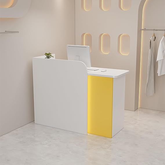 Front Desk Reception Counter Reception Desktop with Lockable Drawers for Supermarket Clothing Store Milk Tea Shop.(Yellow,130x50x100cm)