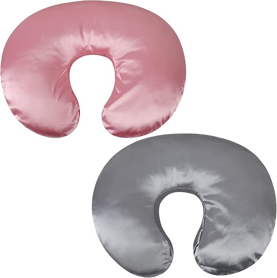 Tcmyyund Satin Nursing Pillow Cover Set 2 Pack Ultra Soft Silk Grey & Pink