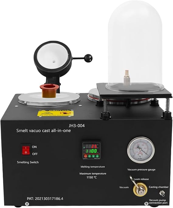 Vacuum Casting Machine,1500W Cast Vacuum and Melting Machine,Refining Precious Metal Jewelry Casting Tool,Electric Melting Furnace with Graphite Crucible (Black)