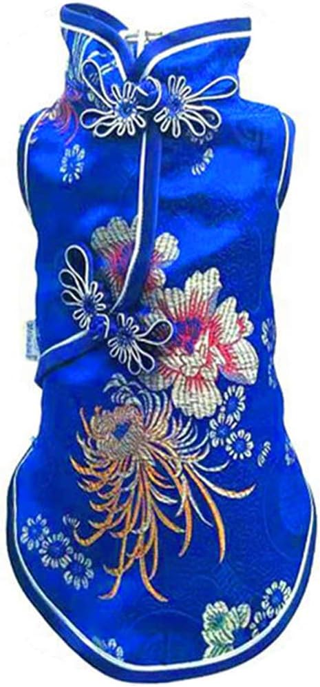 SEIS Pet Tang Suit,Dog Satin Cheongsam,New Year Cat Vest Clothes,Blue,XXS | Small Dogs Costume for CNY,Chirstmas,Vest of The Tang Dynasty,Chinese Style Clothing for Puppy Kitten,Dress Skirt Tshirt