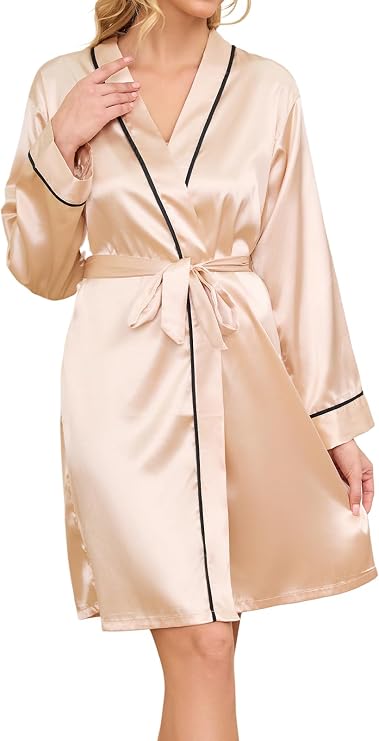 Satin Kimono Robe For Women, Elegant Bridal Wedding Bathrobe