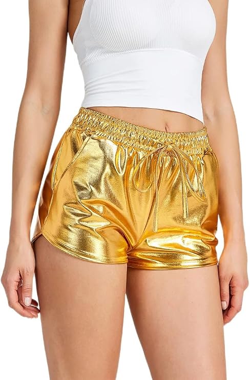 NewL Shiny Metallic Sexy Shorts Women High Waist Reflective Pants