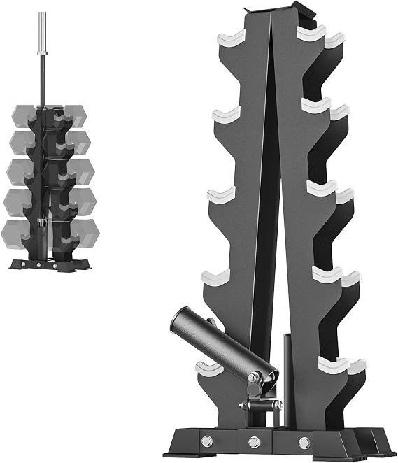 PAPABABE Hex Dumbbell Sets with Rack, 85-560lb Rubber Coated Dumbbell Weight Set and Storage Rack, Multiple Options Hand Weights for Strength Training