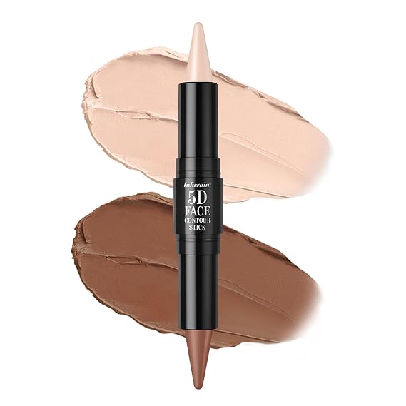 Cream Contour Stick, Double-Ended Sharp Tip Highlighter & Bronzer Contour Stick for Sculpt Cheeks, Non-sticky Blendable Waterproof Long Wearing Face Contouring Pen (#01 Nude & Warm Amber, 1 PC)