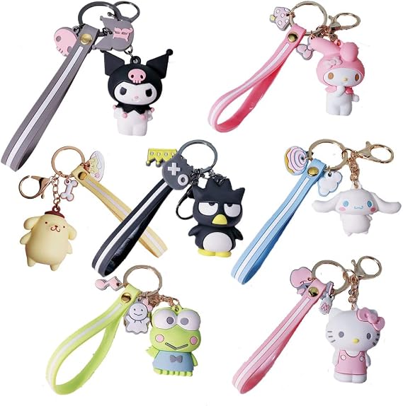 7pcs Novelty Keychain Sets Kawaii Anime Cartoon Figure Pendant Key Chain Cute Keychain Keyrings Accessories for Women Men Girls Boys, Bag Charms, Car Keychain, 7 Styles