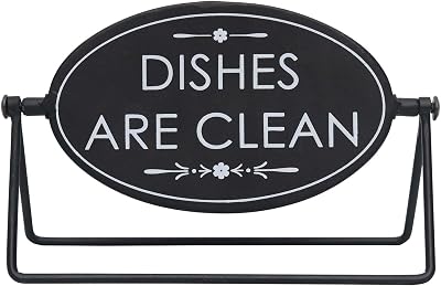 Reversible Freestanding Black Metal Sign, 2-Sided Tabletop Sign Decor for Shelf or Counter, Dishes are DirtyClean
