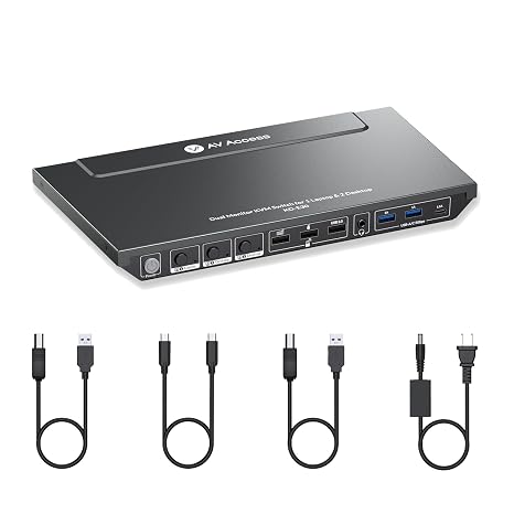 AV Access Docking Station KVM Switch 1 Laptop & 2 Desktop PCs, Dual 4K@60Hz Monitors, EDID Emulation, 100W USB C Charging, Gigabit Ethernet,High Refresh Rates,Ideal for Gaming, Office & Creative Work